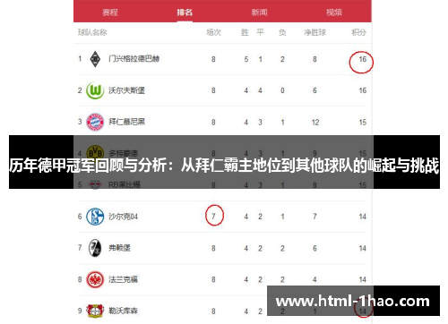 历年德甲冠军回顾与分析：从拜仁霸主地位到其他球队的崛起与挑战