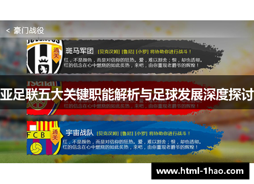 亚足联五大关键职能解析与足球发展深度探讨