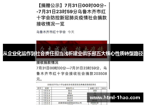 从企业化运作到社会责任担当浅析建业俱乐部五大核心性质转型路径
