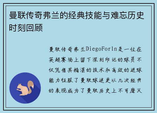 曼联传奇弗兰的经典技能与难忘历史时刻回顾